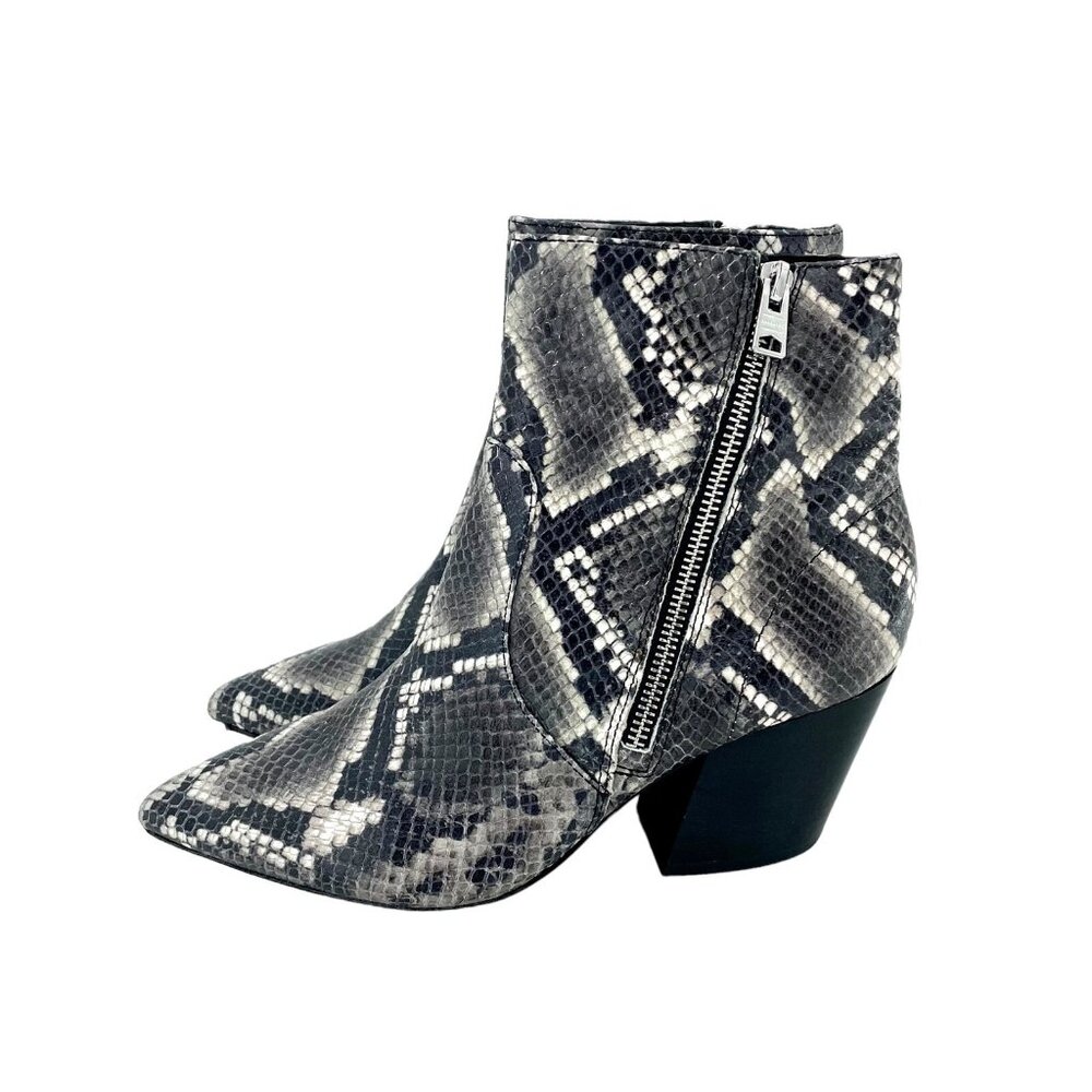 AllSaints Aster Snake Print Leather Western Ankle Boots Sz 39 EU - 8.5 US